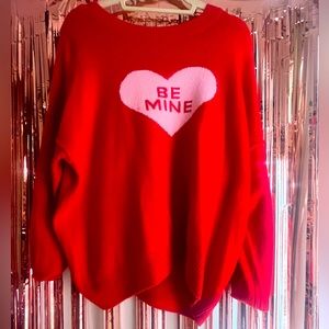 NWOT Be mine red sweater with pink heart